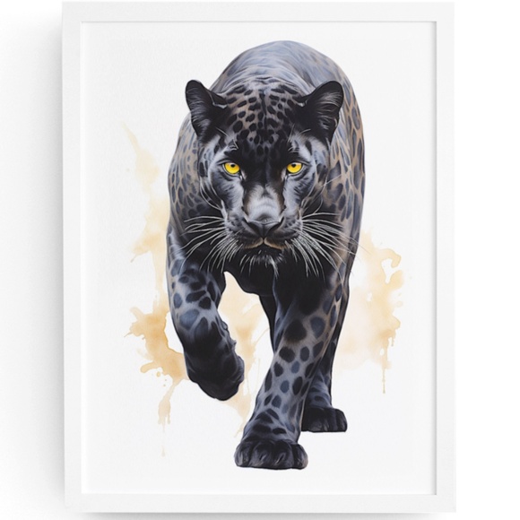Watercolor Black Jaguar Wall Art Print Unframed - Majestic Jungle Elegance - Picture 1 of 7